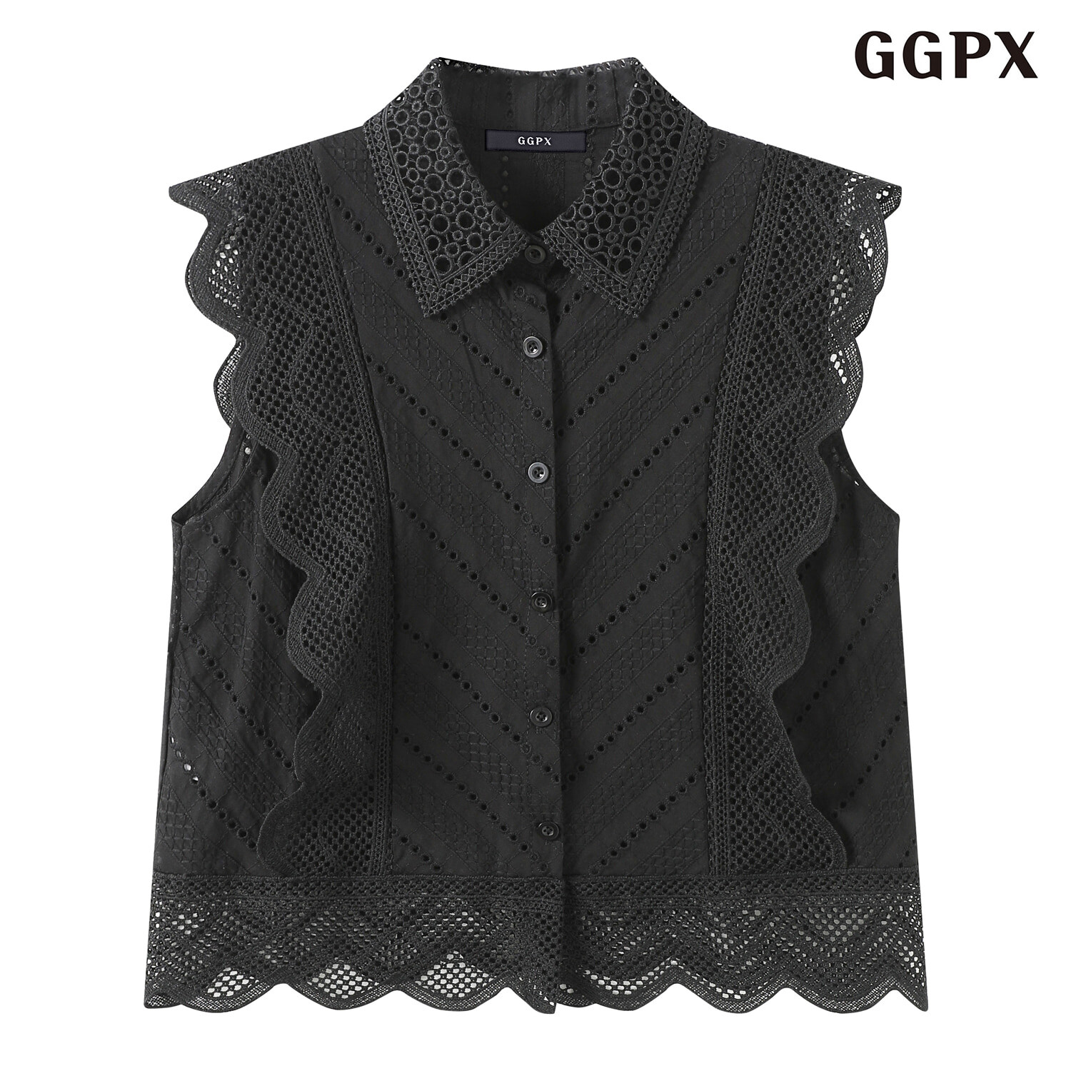 연승어패럴 GGPX 심플 카라넥 레이스 민소매 블라우스 GQBBA069D