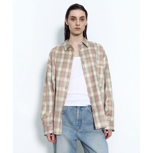인사일런스 INSILENCE WOMEN 슬릭 체크 오버핏 셔츠 PINK IW2D4SH03PK 481457