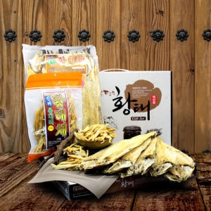 맘스킹  강원속초 동진상사직판장 용대리 햇살담은 황태포 5미 42-44cm+황태채 200g 2미 선물세트