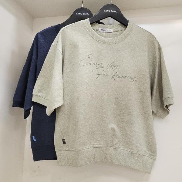 뱅뱅 HC15 봄 여름 여성 자수로고 면 5부 맨투맨 반팔 티셔츠 CTM131 S46776039