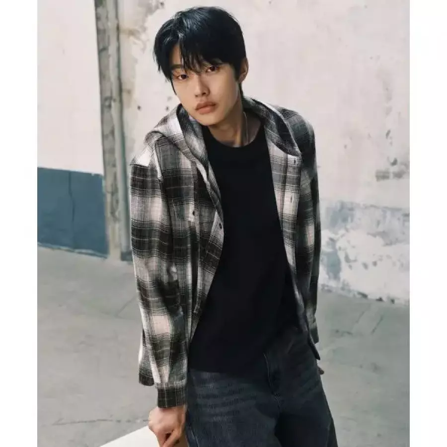 마인드브릿지 27일 배송 코튼100% 체크 후드 오버핏 긴팔셔츠 M1WS6154_이미지