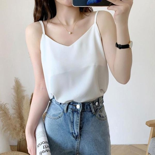 오노마 ONM 바다 여행 캐주얼 브이넥 여자 여름 끈나시 티셔츠 S10385519