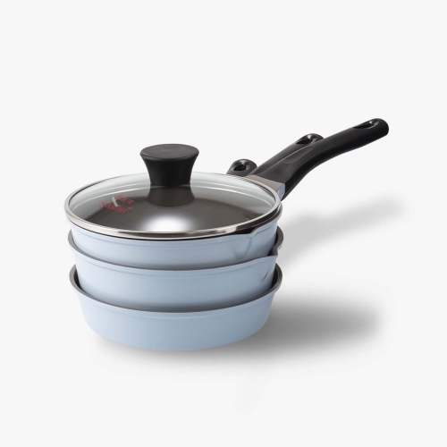 포시즌 항균99.9% 미니멀라이프 1인가구 쿡웨어 3종 블루 18cm 냄비2종+프라이팬