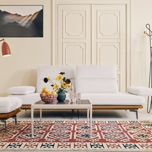 에싸 마제티 스윙기능 리브 패브릭 소파 3인용 (스툴포함)