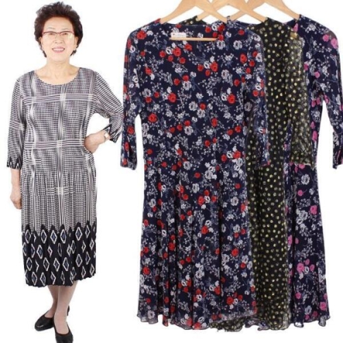 망사칠부플레어원피스 할머니옷선물 마담 8596685A