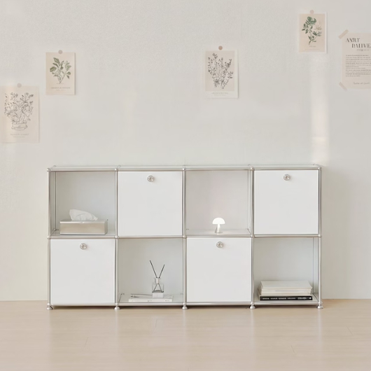 포스트모던 발렌 2X4 미드센츄리 미니 4도어 2단 책장 1600_이미지