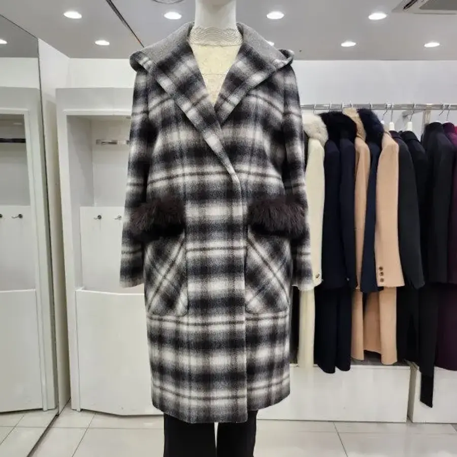 조이너스 후드 모직 알파카 체크 프리미엄 롱 코트JACW1WCH0640US 490999