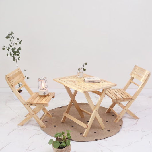 벤트리 원목 접이식 미니 카페 테이블 450 (의자2개)