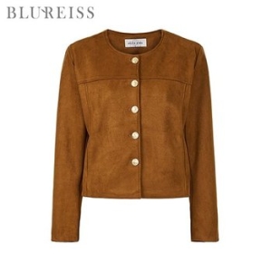 블루레이스 노카라 절개 포인트 스웨이드 자켓_B5F1JK1051