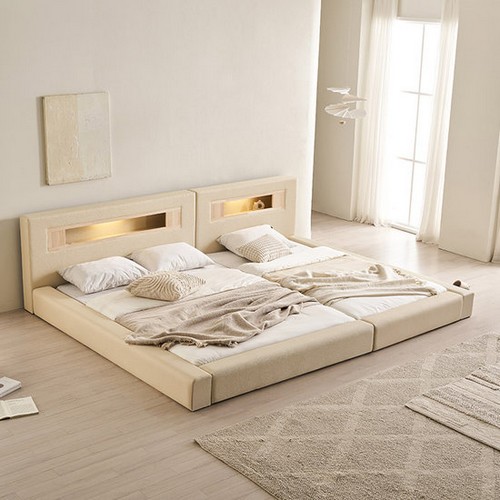 삼익가구 포레티 편백나무 LED 오픈형 가죽 패밀리침대 SS+Q (양모라텍스7존독립)_이미지