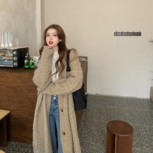 다잇템 여자 박스 꽈배기 빅사이즈 벌룬 개강룩 단추 롱가디건_12149878_588870