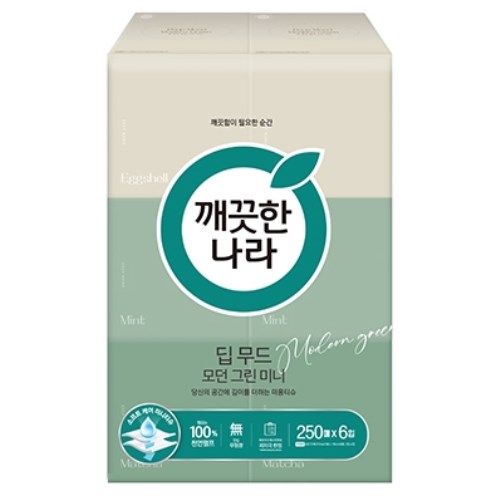 딥무드 모던 그린 미니 미용티슈 250매 (6입)
