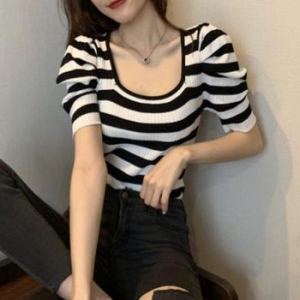 ONM 여자 쇄골 스퀘어넥 퍼프소매 반팔티셔츠 33427758