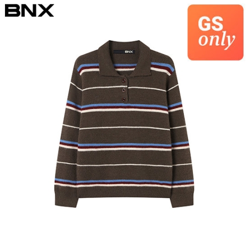 BNX 카라 반 버튼업 스트라이프 니트 BX4KP005L0