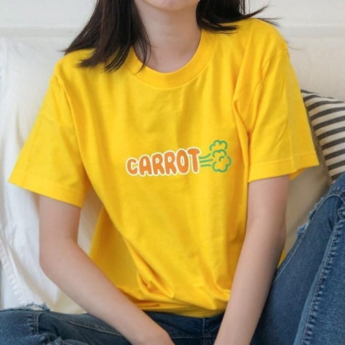캐럿 험블 험블 험블 디자인 레터링 라운드 루즈핏 반팔티 노랑 5802931_이미지