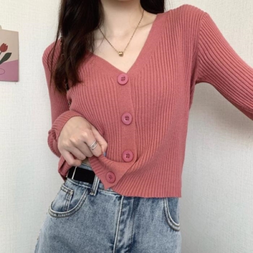 오노마 ONM 단추 여성 브이넥 골지 가디건 슬림핏 아우터 20256760_이미지