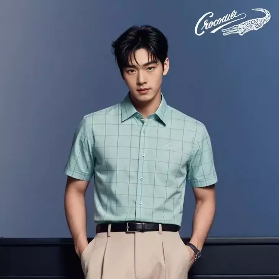 크로커다일 남성 윈도우 체크 반팔셔츠 CDAA2YS2414