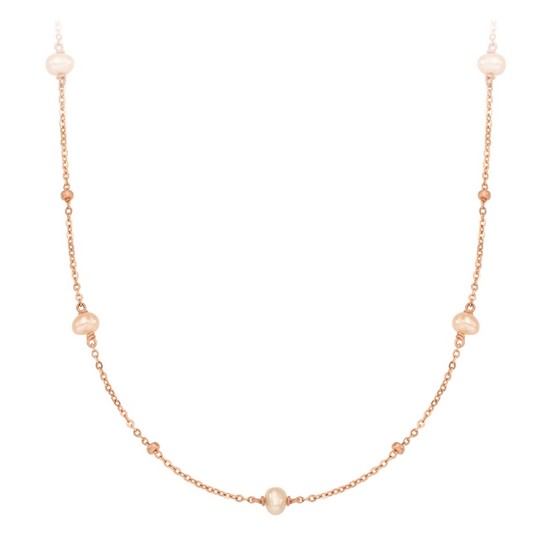 미니골드 THANK YOU 14K 피치 펄 비드 목걸이(담수진주) NMSM4074