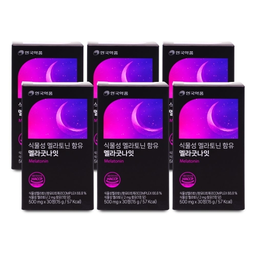 안국약품 식물성 멜라토닌 함유 멜라굿나잇 500mg 30정 (6개)_이미지