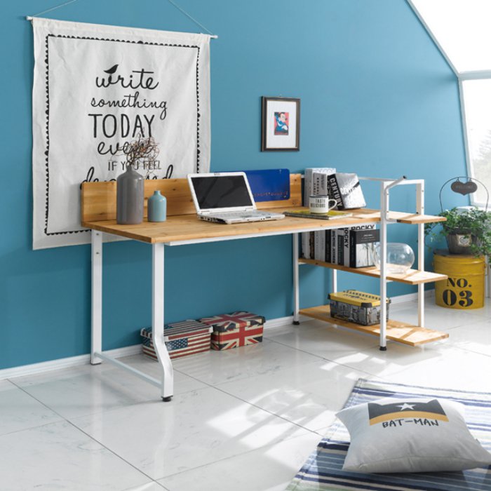 아름이와다움이 나르샤 소나무원목 스틸 3단 h형 책상세트 (1800x620)_이미지