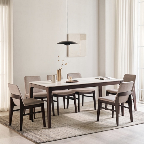 삼익가구 아벨로 포세린 통세라믹 원목 식탁 1800 (의자6개)_이미지