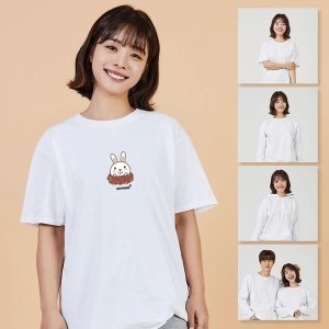 토끼와 장미꽃 박스티 면반팔티 커플룩티셔츠 W67D13D