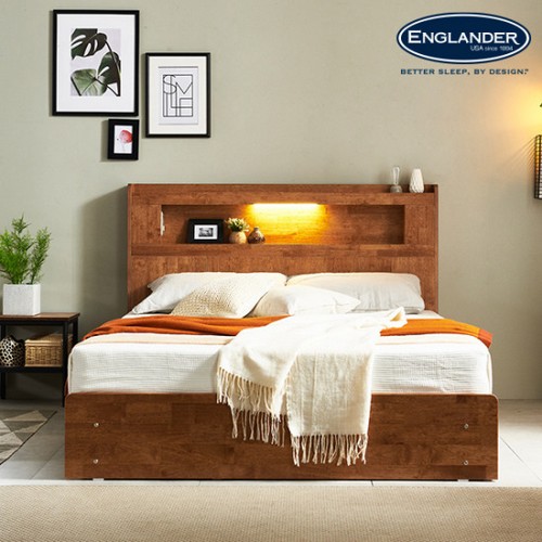 잉글랜더 라이언 3단 원목 수납 LED침대 Q (매트별도)_이미지