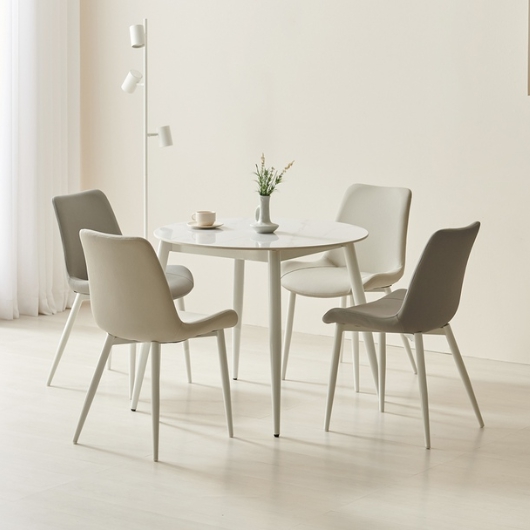 라로퍼니처 폴로 유광 원형 포세린 통세라믹 식탁 900 (의자4개)_이미지