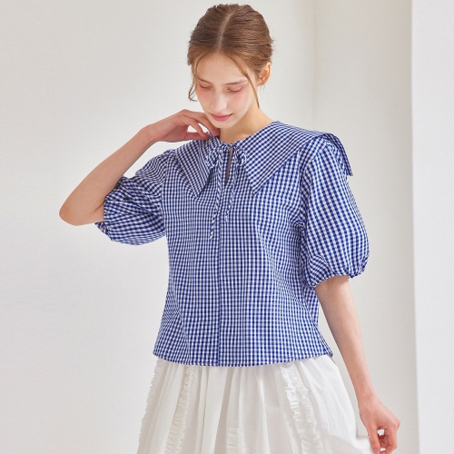 매긴 깅엄 체크 세일러 카라 블라우스_PBMF5M1BL5100