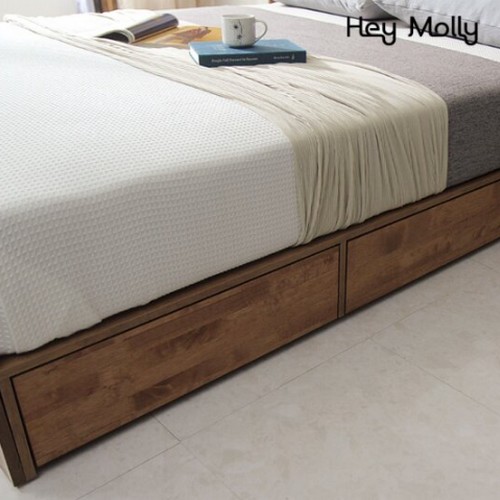 리빙디자인연구소 헤이몰리 쿠루미 원목 템바보드 호텔 수납 침대 K+사이드패널 (매트별도)_이미지