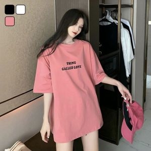 리빌모아 여자 오버핏 러브 레터링 라운드 반팔 티셔츠 DMSW-TSH-SDD182_이미지