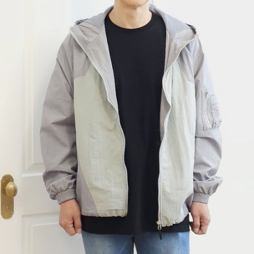 엠씨마르니 MC옴므 남자오버핏 남성빅사이즈 스타 배색 바람막이 점퍼 아우터 MB23S02_B 그레이 2XL