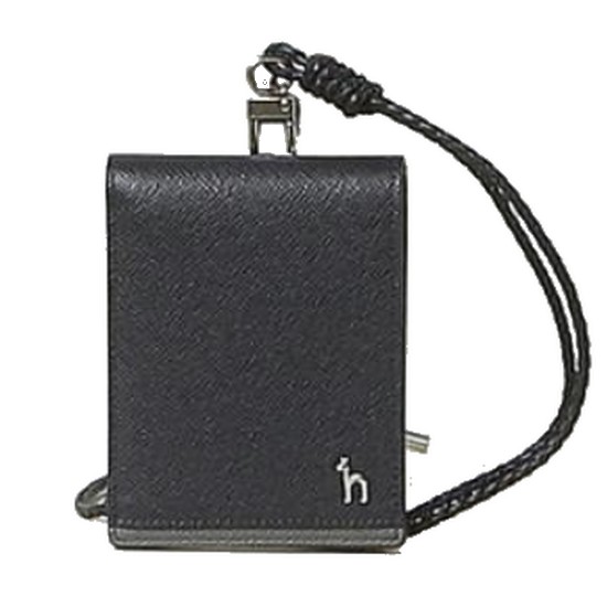 LF 헤지스ACC 다크 네이비 퍼피 장식 라인배색 가죽 목걸이형 카드지갑 HJHO3E032N3