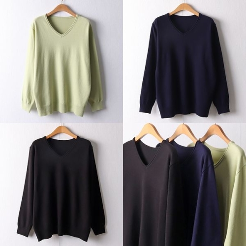 위쉬몰 EB 컬러브이넥니트긴팔티 I251H510 빅사이즈_이미지