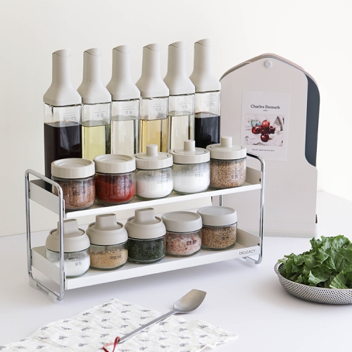 이우아여사 스틸렌 스텐와이어 주방양념병 화장대 화이트 2단철제선반