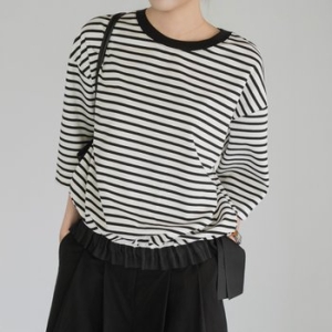 마담4060 엄마옷 카브단가라리본 데일리 모던베이직 여성 티셔츠-RTE2508024