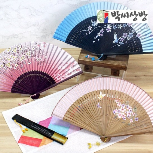 박씨상방 여름철 접이식 실크 부채 전통