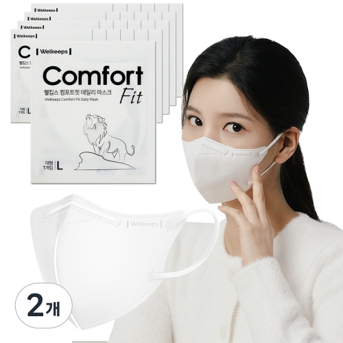 웰킵스 컴포트핏 데일리 새부리형 마스크 대형 25개입 2개 화이트_이미지