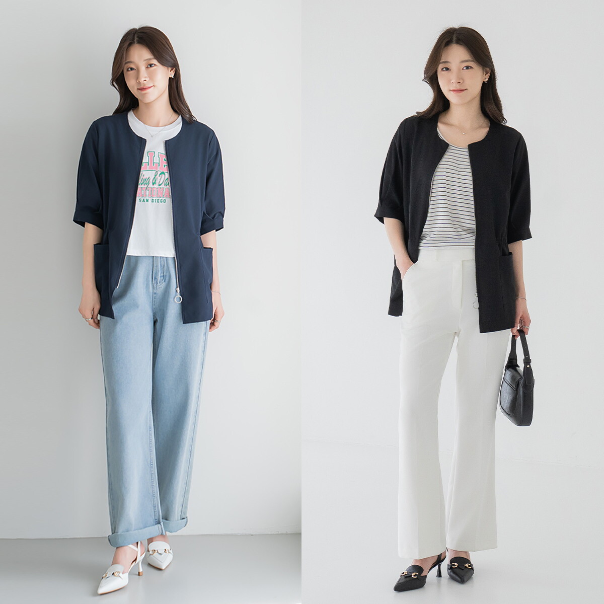 엄마옷 1+1 소프트 라운드7부 스트링 여성 데일리 자켓 -RHJP2604001A