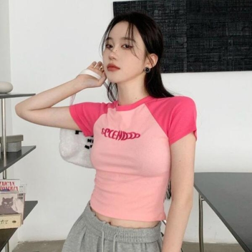 디작소 여성 여름 피넬 골지 나그랑 크롭 반팔티 33271720_이미지