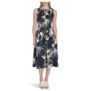 캘빈클라인 우먼 Smocked 커뮤터 플로랄 Dropwaist 인디고 멀티 670685_이미지