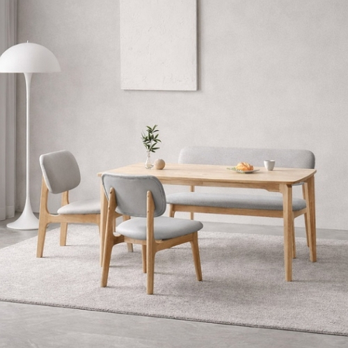 인터데코 낮아서 더 편한 원목 식탁 1400 (의자2개+벤치1개)