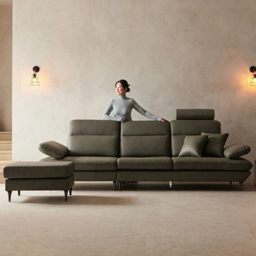 라자가구 비바 데미안 천연통가죽 소파 4인용 (스툴포함)_이미지