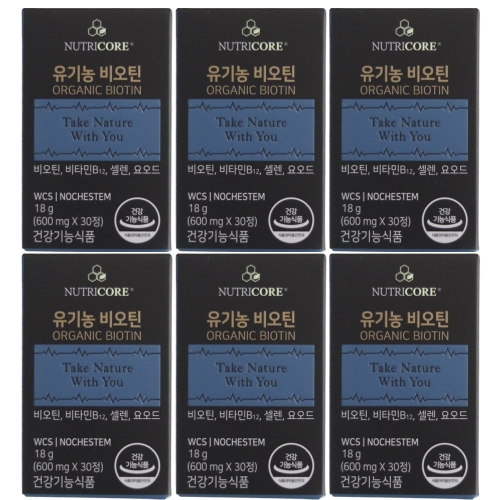 뉴트리코어 유기농 비오틴 600mg 30정 (6개)_이미지
