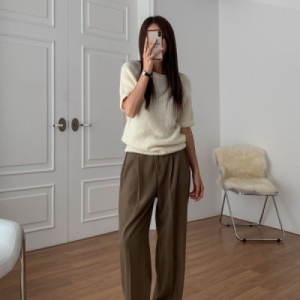 옷자락 여자 반소매 코디 폴딩 울블렌드 아이보리 FW 니트 41607_WT26118_이미지