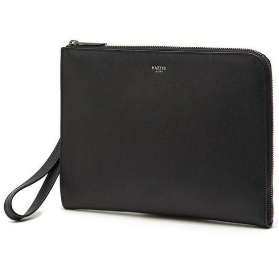 헤지스ACC 소가죽 화이트로고 지퍼형 클러치백 HJHO3F625BK