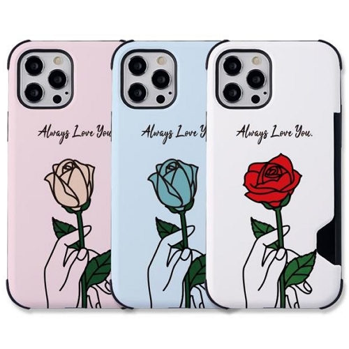 코쿼드 아이폰13 프로 맥스 9C9C 장미한송이 이중 카드 범퍼 케이스