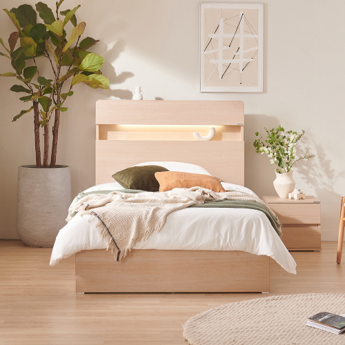 요즘공간 클레버 수납 LED침대 SS+협탁 (하이유로탑독립)_이미지