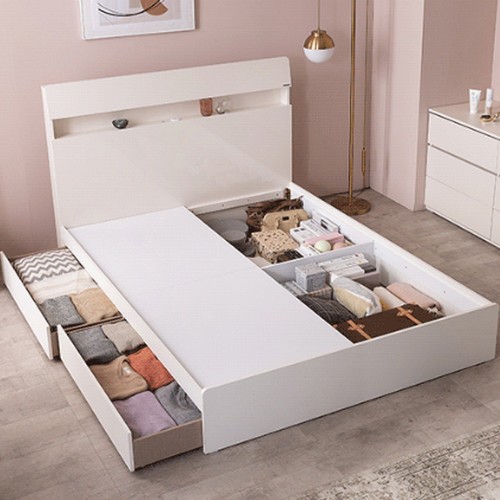 요즘공간 클레버 수납 LED침대 SS+협탁 (하이유로탑독립)_이미지