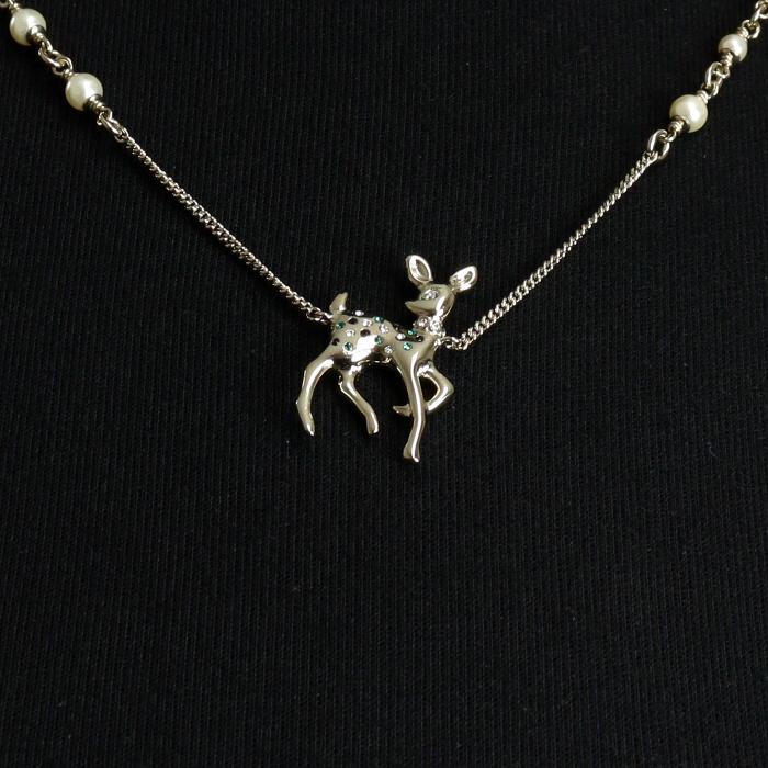 25년 VIP 기프트 애니멀 사슴 Bambi 밤비 장식 펄 CC로고 금장체인 롱 여성 목걸이aa61081